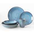 16PC Reactive Glazed Blue Dinner Sets